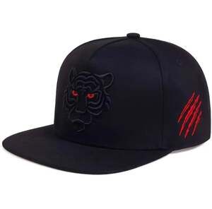 Black Tiger Embroidery Flat Peak Snapback Baseball Cap with Claw Scar